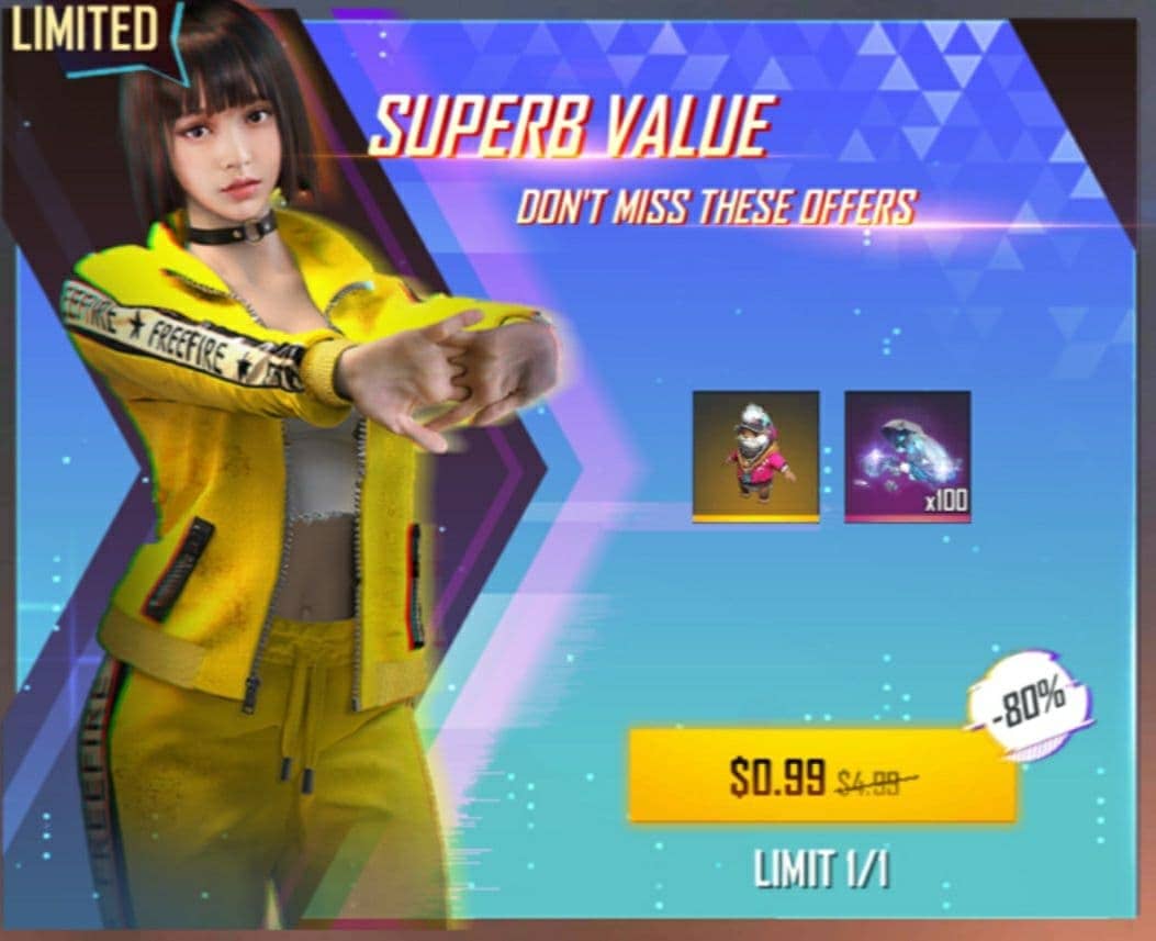 آفر 0.99 دلاری SUPERB VALUE (کاراکتر زرد) فری فایر (Free Fire)