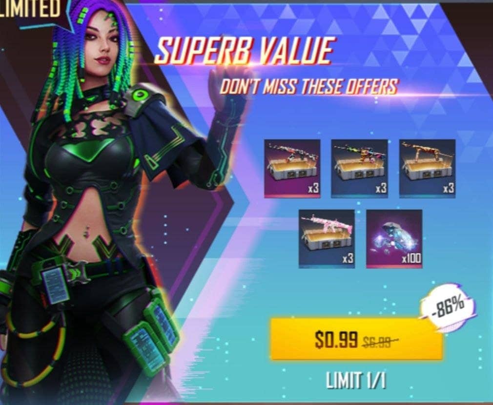 آفر 0.99 دلاری SUPERB VALUE فری فایر (Free Fire)