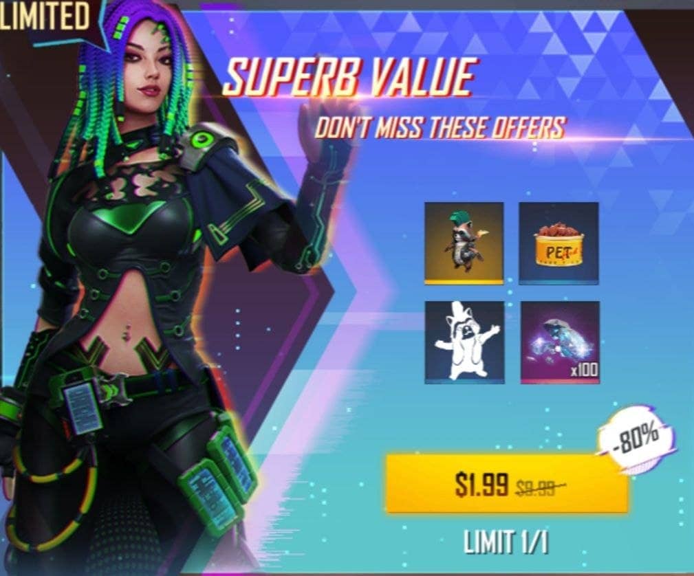 آفر 1.99 دلاری SUPERB VALUE فری فایر (Free Fire)