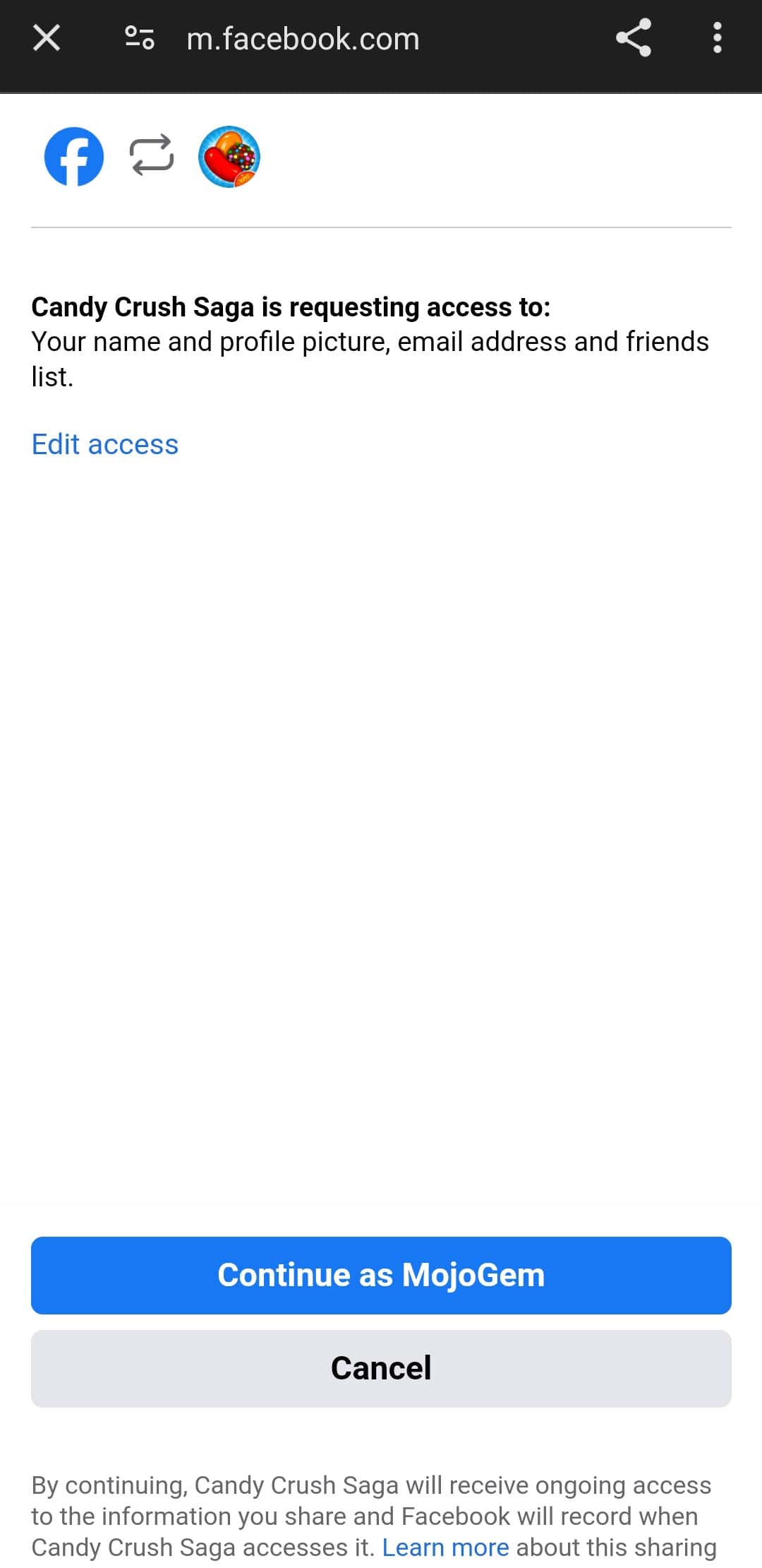 اتصال اکانت فیس بوک به اکانت بازی کندی کراش