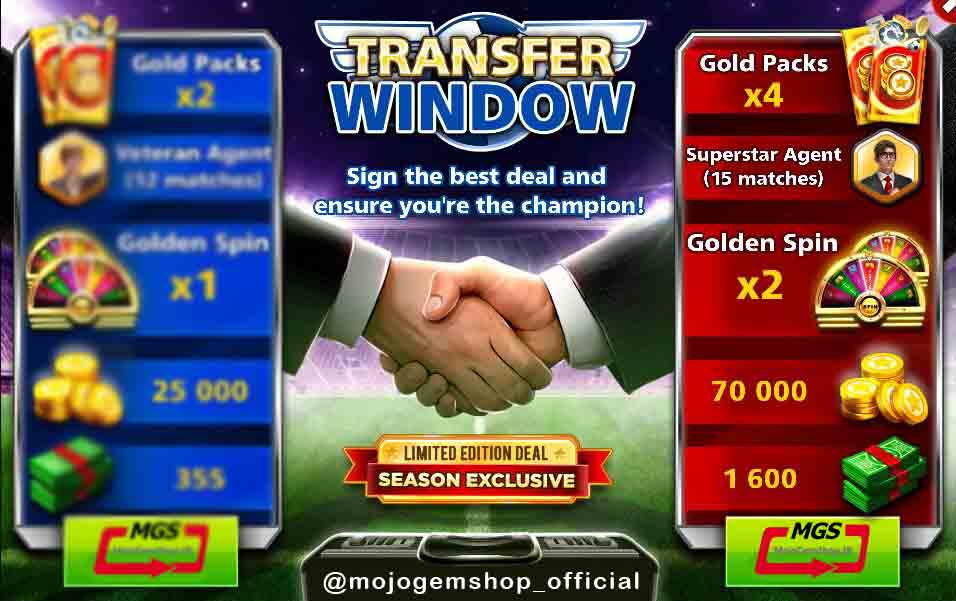 ایونت Transfer Window (شامل ۴ گلد پک، ۱۶۰۰ دلار، ۱۵ مربی سوپراستارز، ۲ گلدن اسپین و ۷۰ هزار سکه)