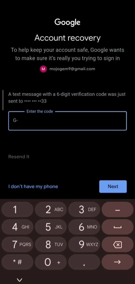 بازیابی رمز جیمیل