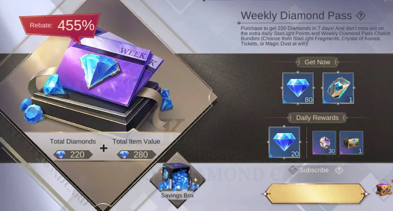 Weekly Diamond Pass موبایل لجند (Mobile Legends)
